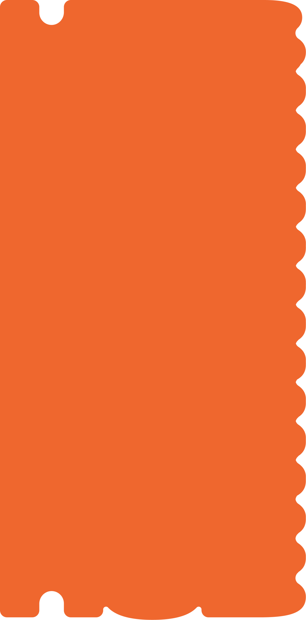 A close-up of an orange container with black scalloped edges along the right side.