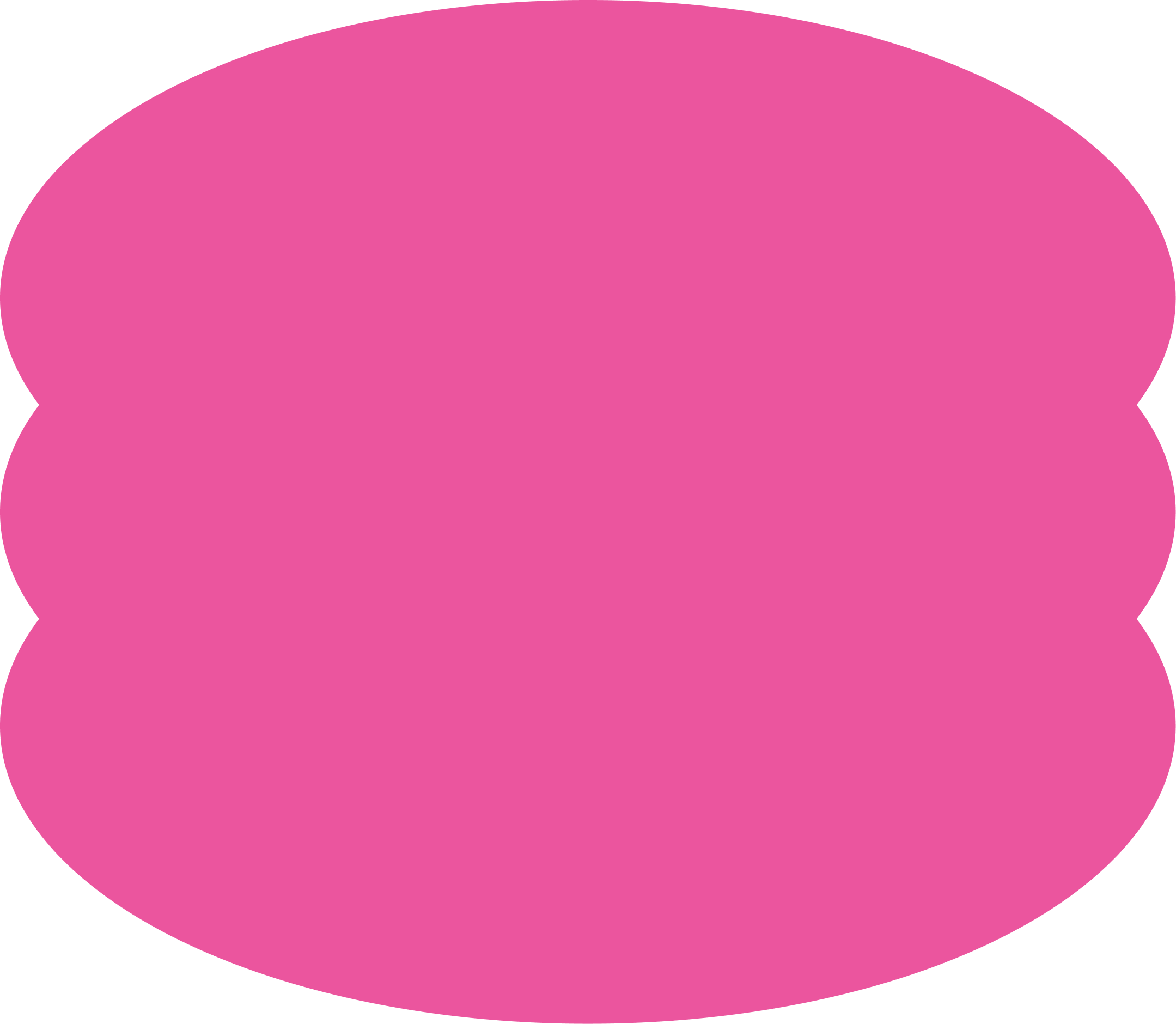 Hot pink oval shape with scalloped edges.