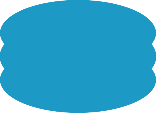 Blue oval shape with scalloped edges.