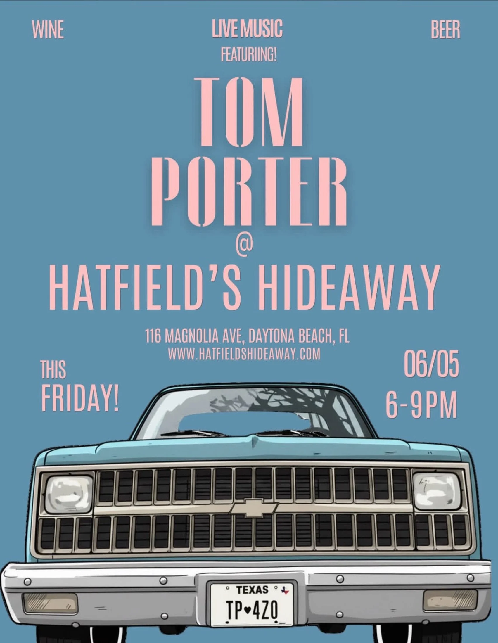 🎶 Friday night on the patio 🎶

Join us for live music with Tom Porter as Downtown Daytona comes alive for First Friday.

Grab dinner from the food trucks, stroll the art walk, then settle in with a drink and enjoy the music. 

🍷 Wine
🍺 Beer
🍓 Fr