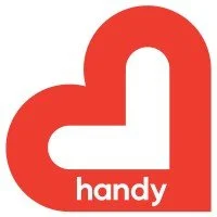 Logo of Handy, a red heart with a white checkmark inside and the word 'handy' underneath.