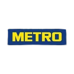 Logo METRO avec texte jaune sur fond bleu