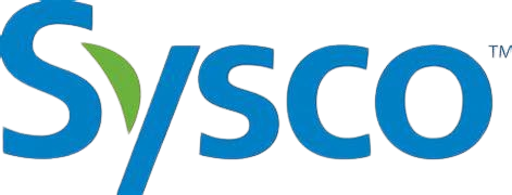 Logo de la société SYSCO avec des lettres bleues et un symbole vert et bleu