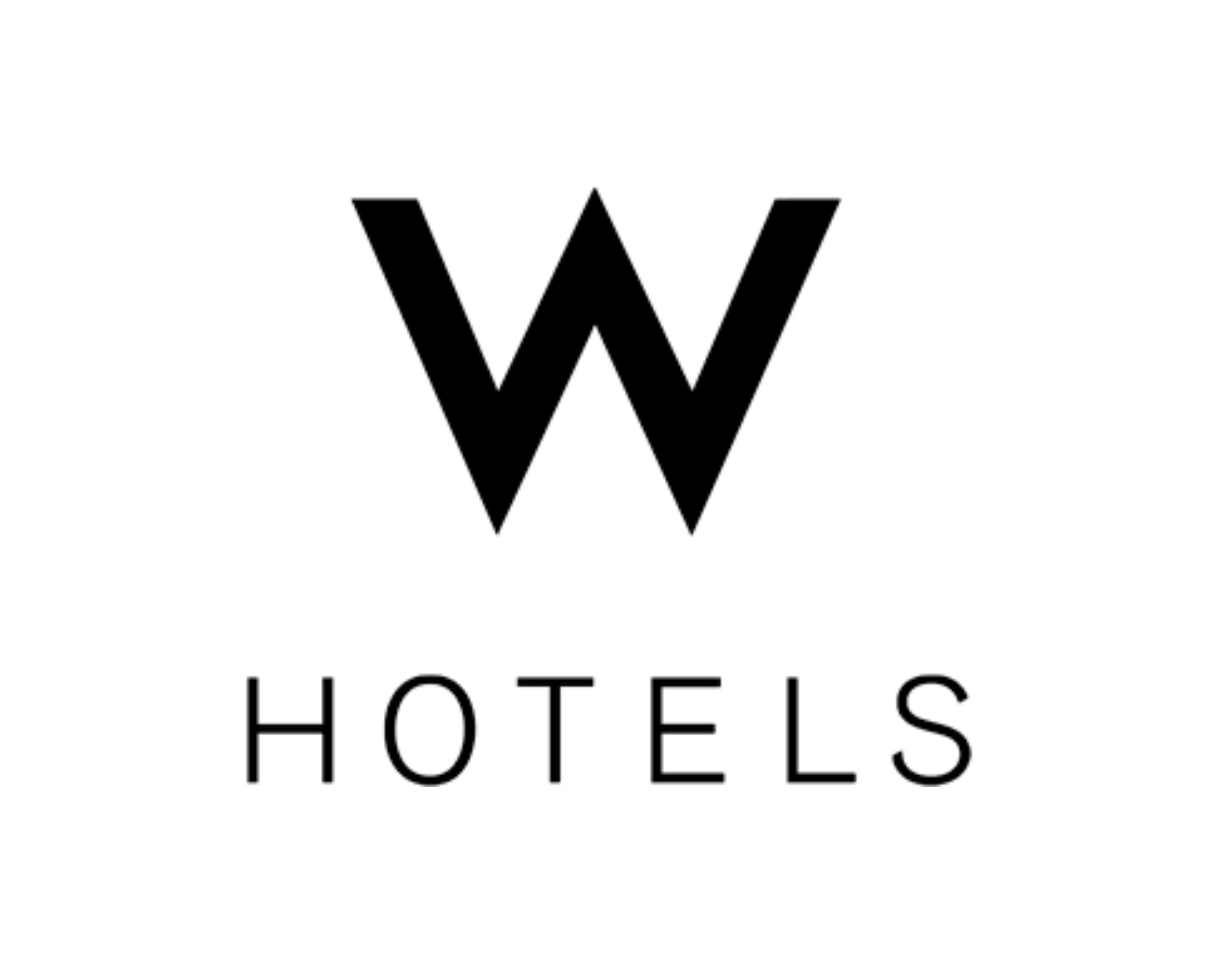 Logo of W Hotels, with a large black W at the top and the word 'Hotels' underneath on a white background.