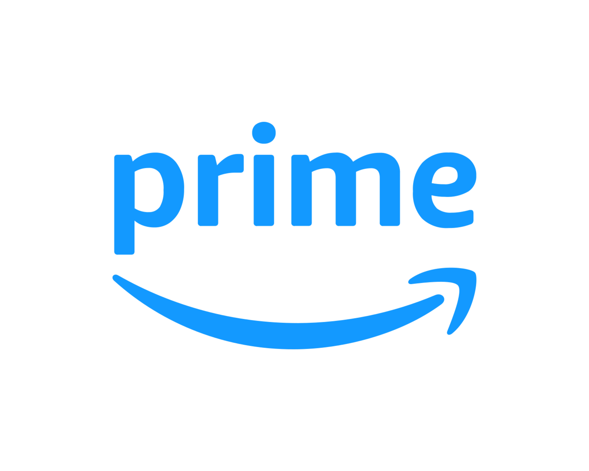 Amazon Prime logo in blue with a curved arrow underneath.