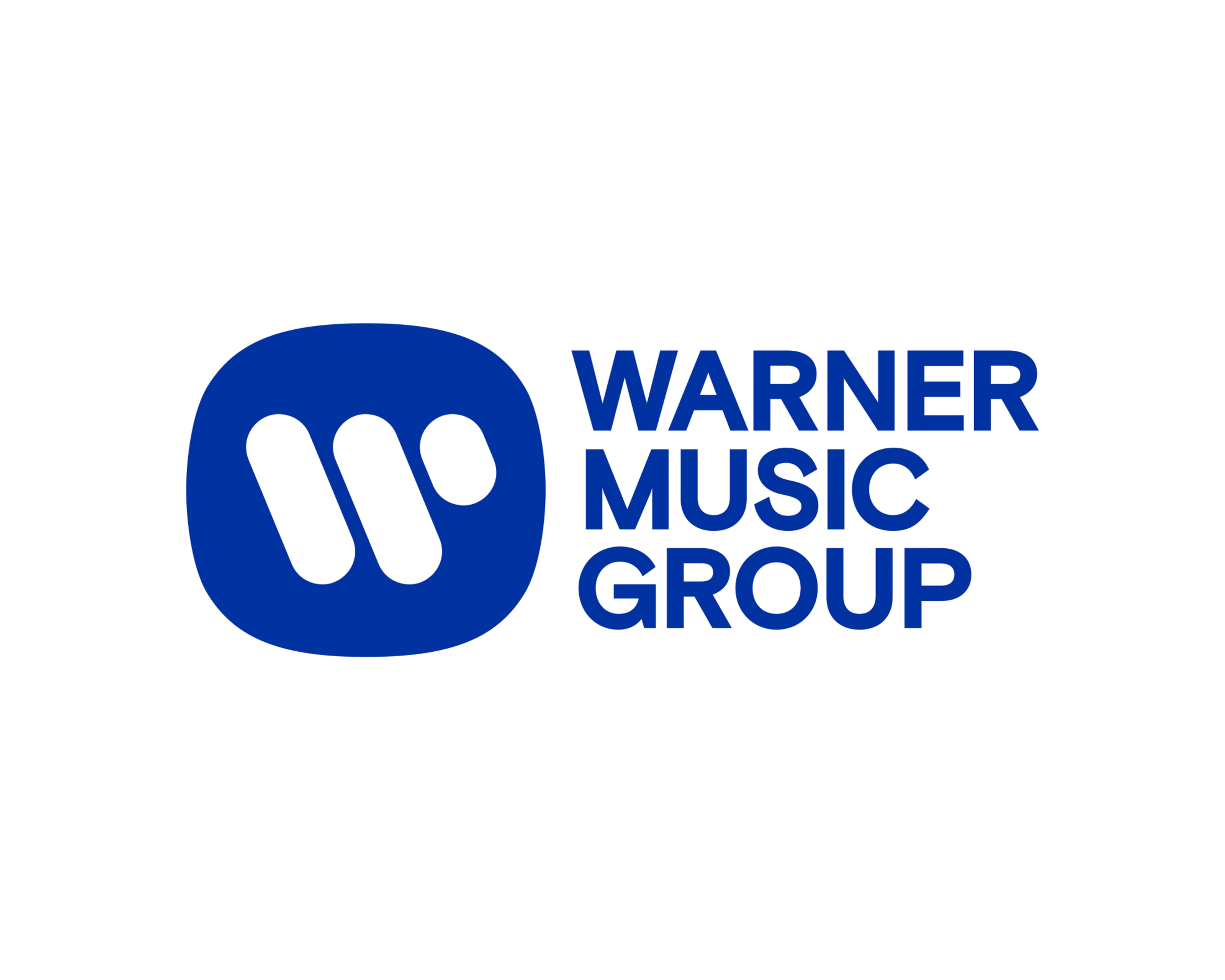 Warner Music Group logo featuring a blue stylized 'W' inside a rounded square and the company's name in blue text.