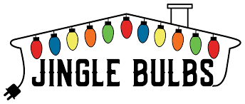 String of colorful Christmas lights above the text 'Jingle Bulbs' on a sign.