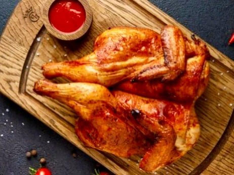 Oven roasted chicken, and spices.