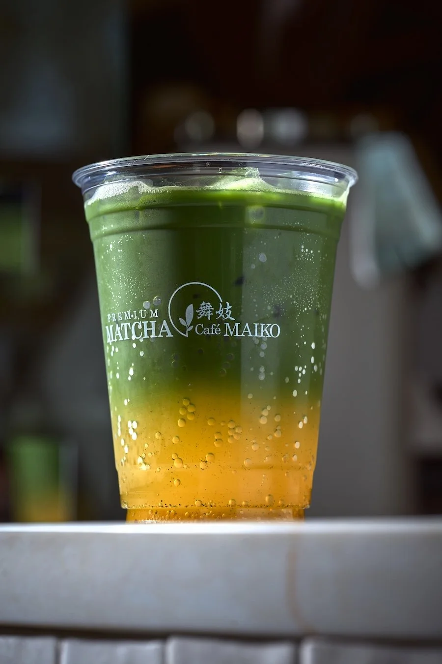 A Yuzu Matcha tea spritz drink at Matcha Cafe Maiko.