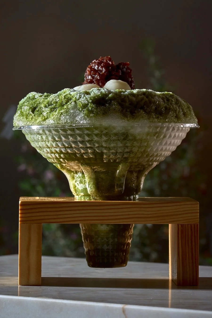 Close-up of Kakigori shaved ice dessert at Matcha Cafe Maiko.