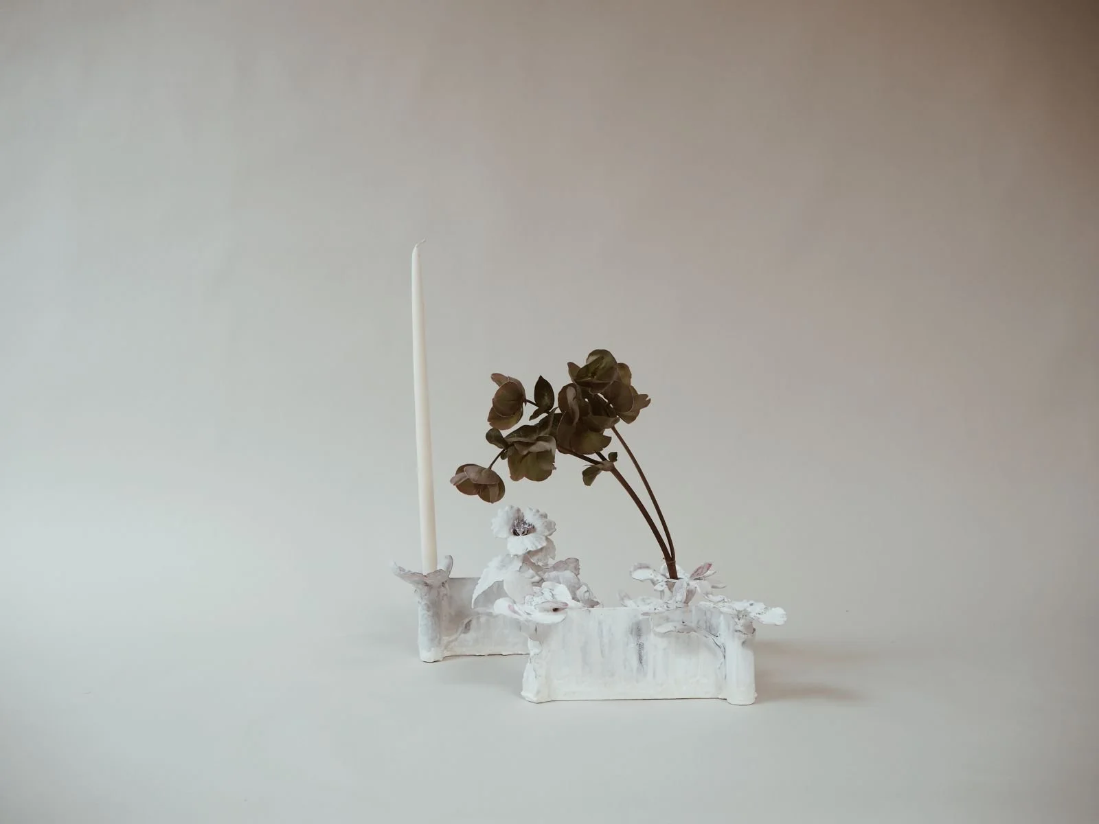 Tole Candlestick with Greenery