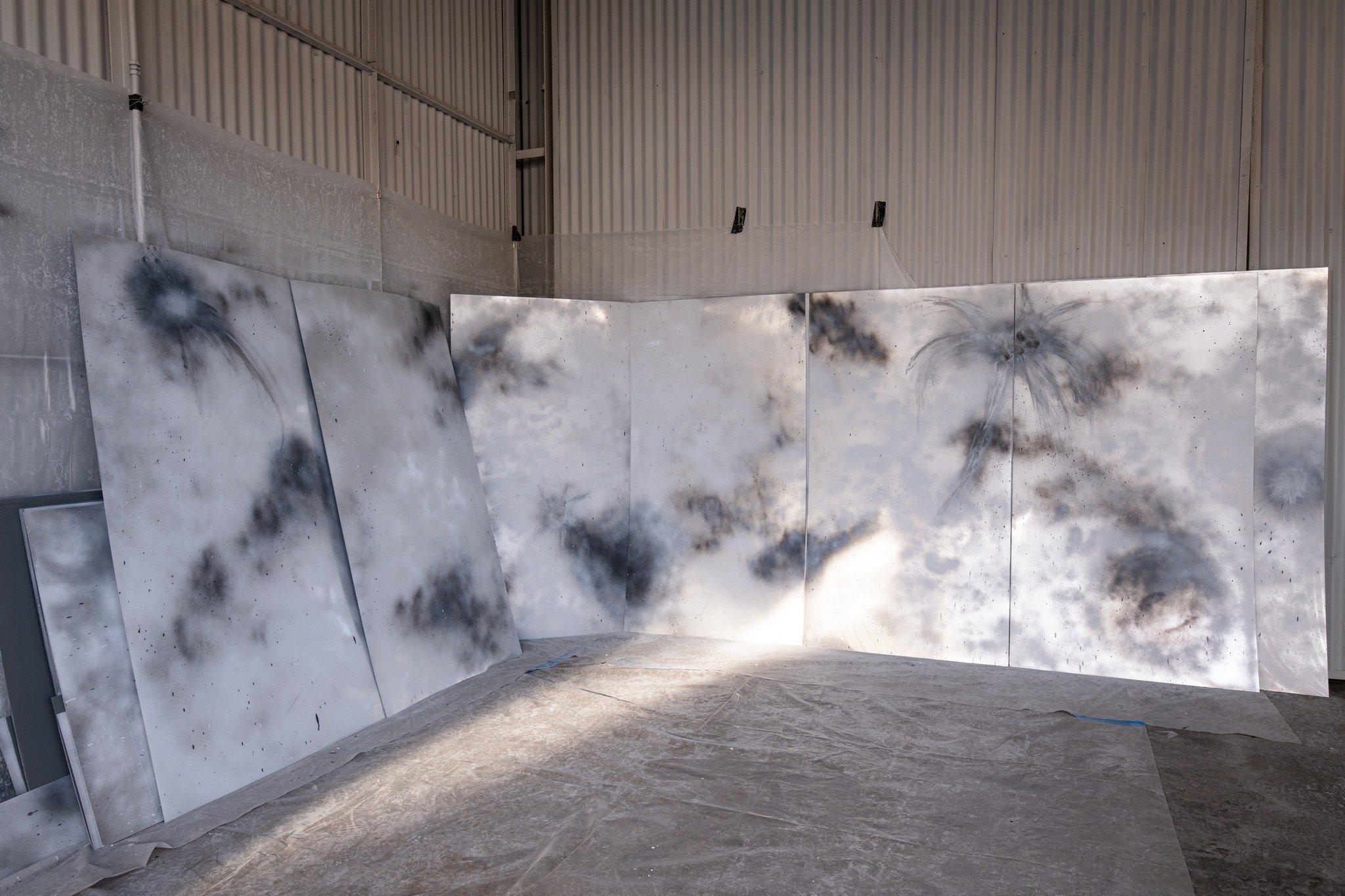 We considered a source of significant waste in the events industry - mirror plexiglass with scratches becomes unusable as mirrored surfaces after just a few uses. 

In that state, these were rescued and reimagined. Custom painted mirror plexiglass as