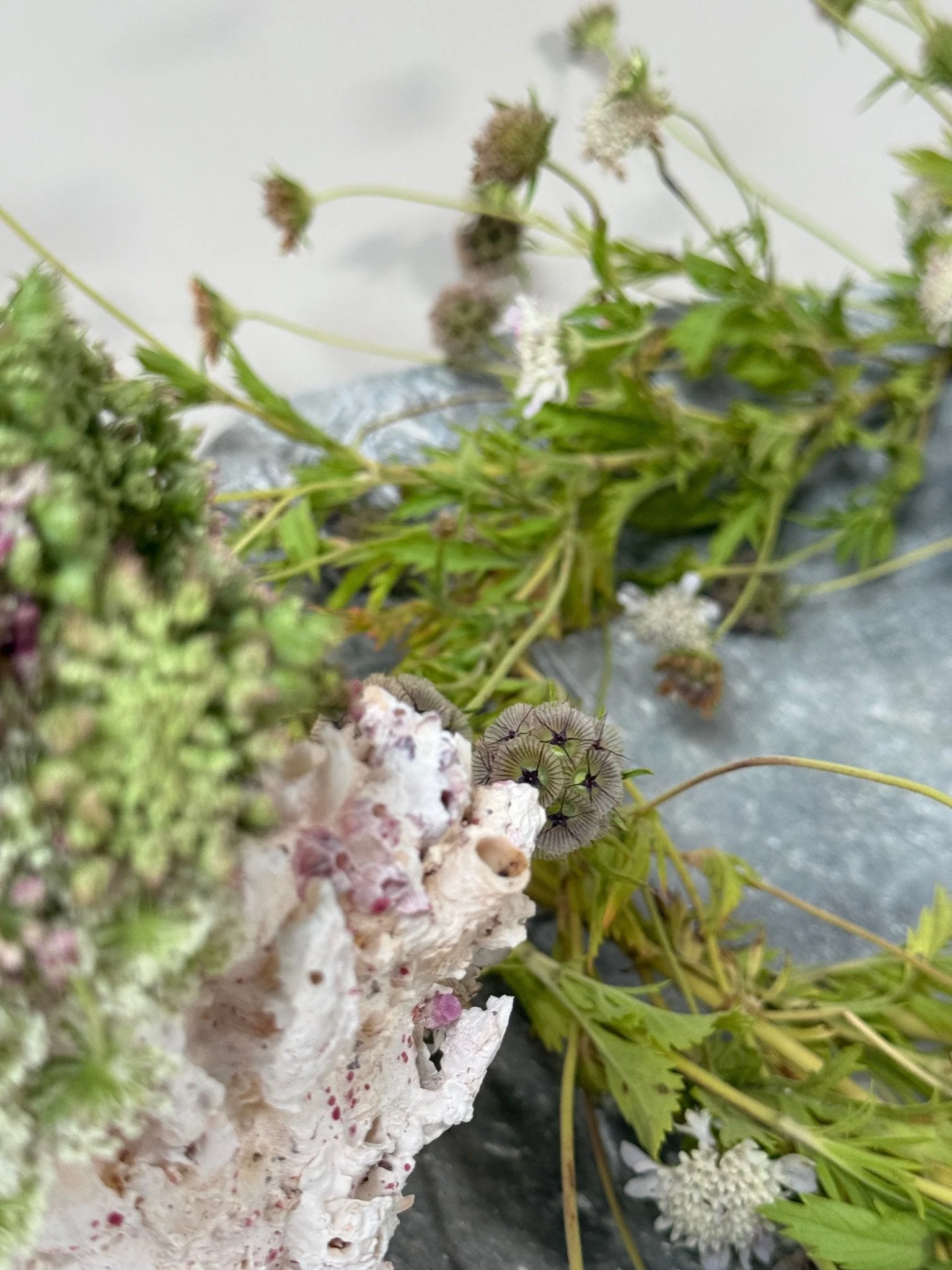 hand formed cement centerpiece detail
