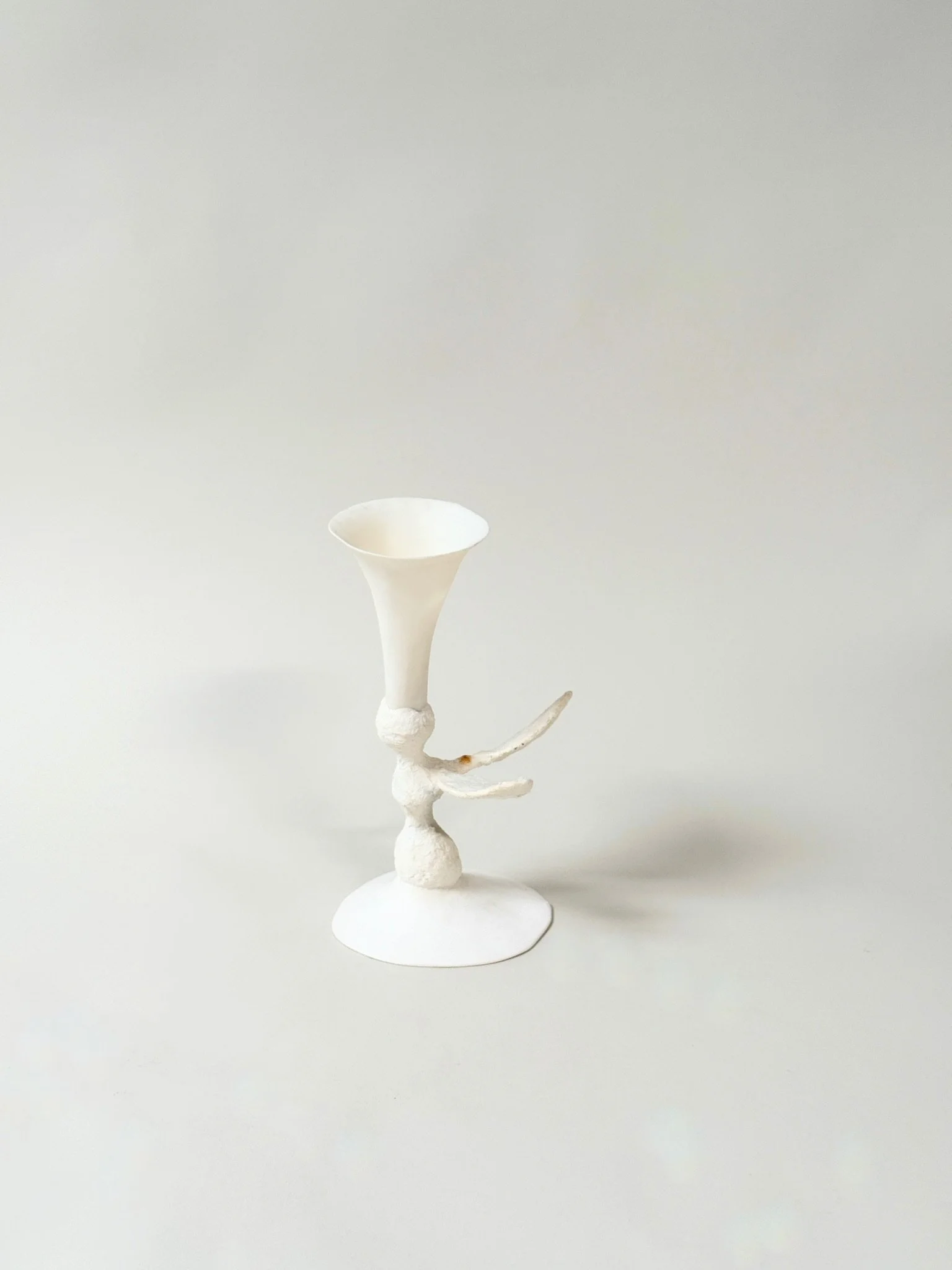 2Single Handmade Porcelain Candlestick Vessel by Kept LA showing  single-cup form — cup holds water for a single stem or  taper candle, hand-cast mixed media construction each unique