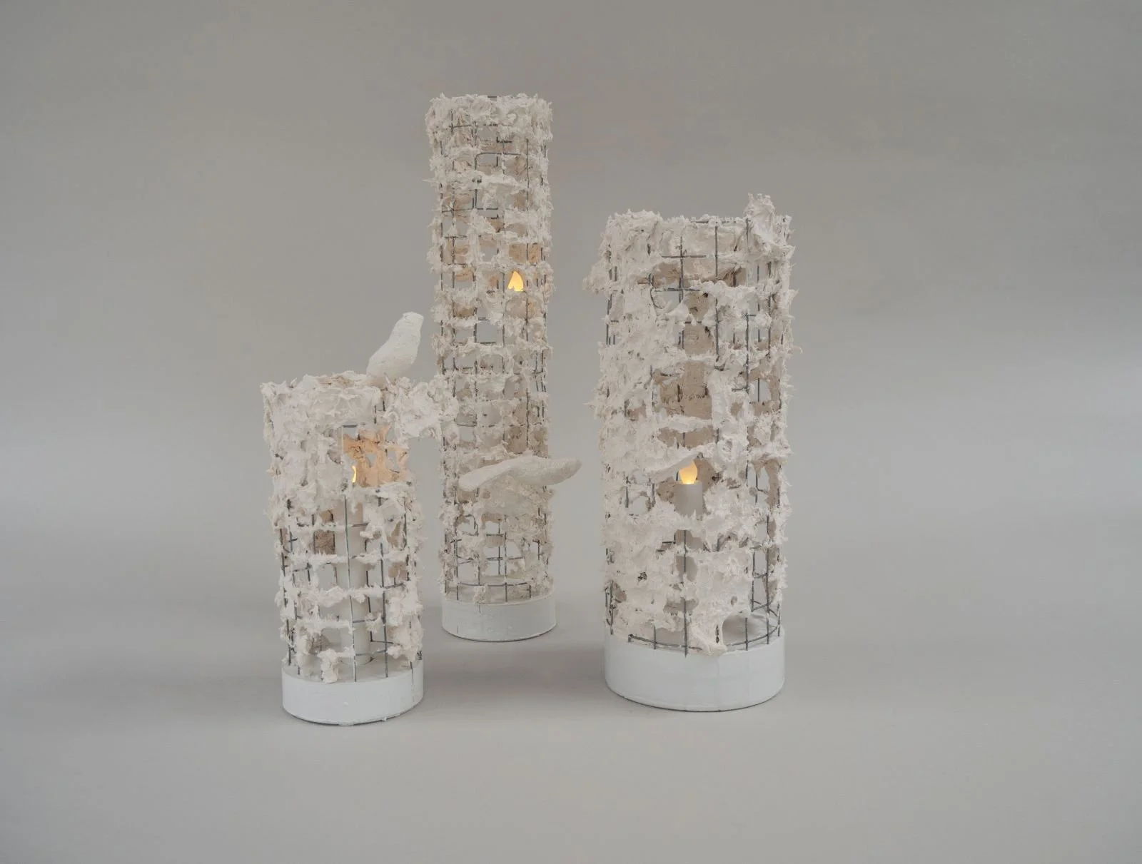 paper and cement grid hurricane for LED candle