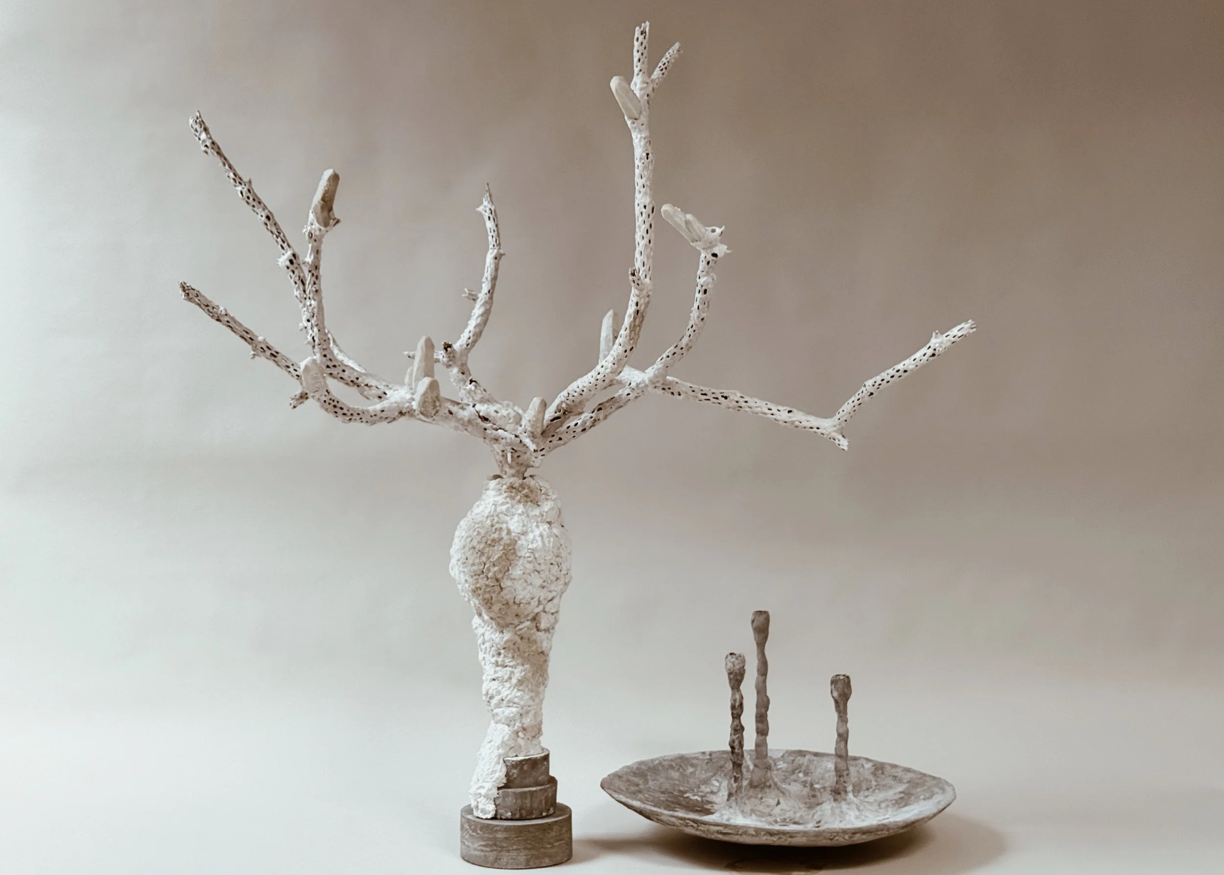 Artemis Sculpture by Kept LA shown alongside Alberto concrete  bowl and candlestick set, demonstrating scale and compatibility  within the Kept LA collection