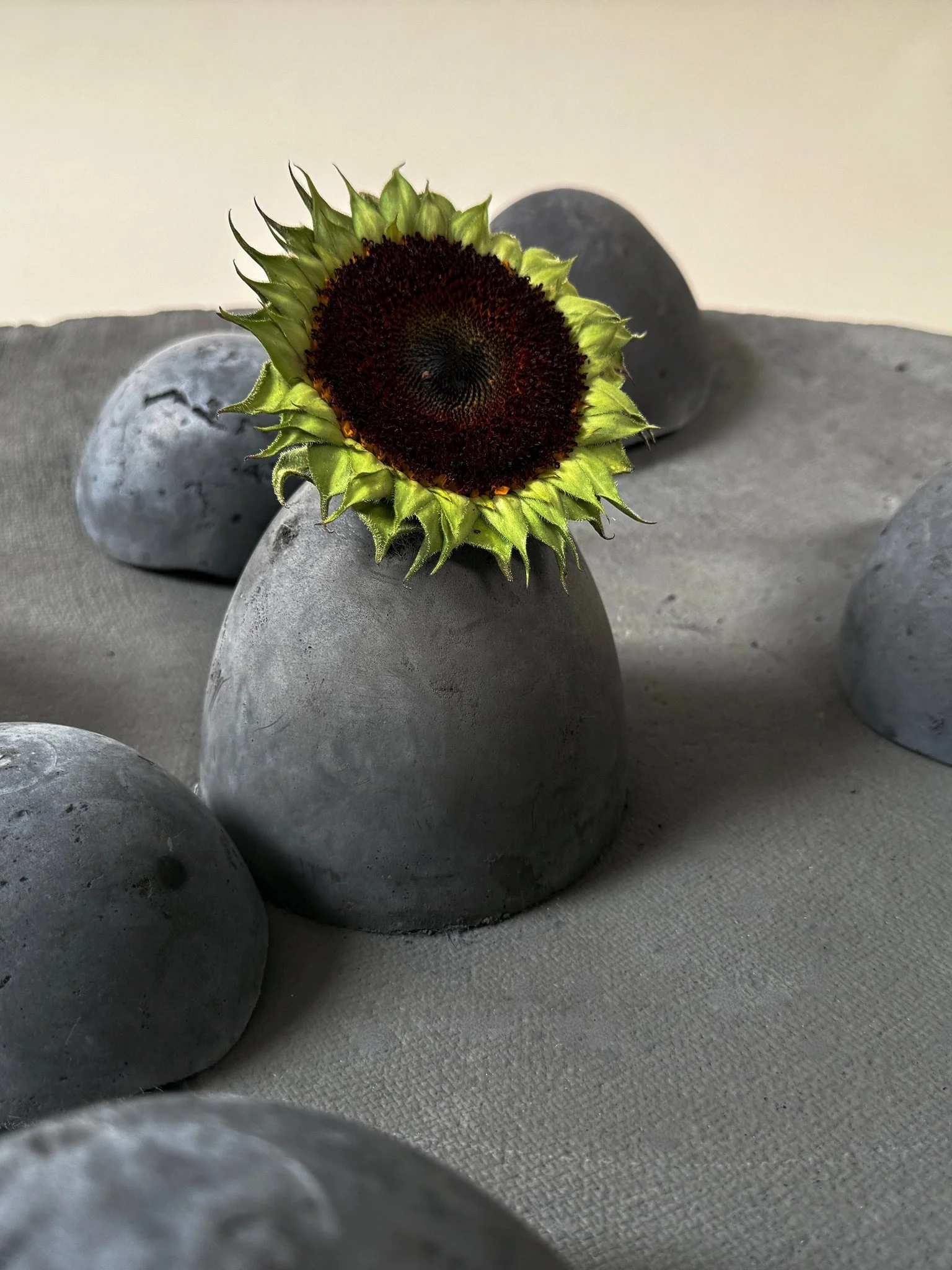 hand formed cement centerpiece detail