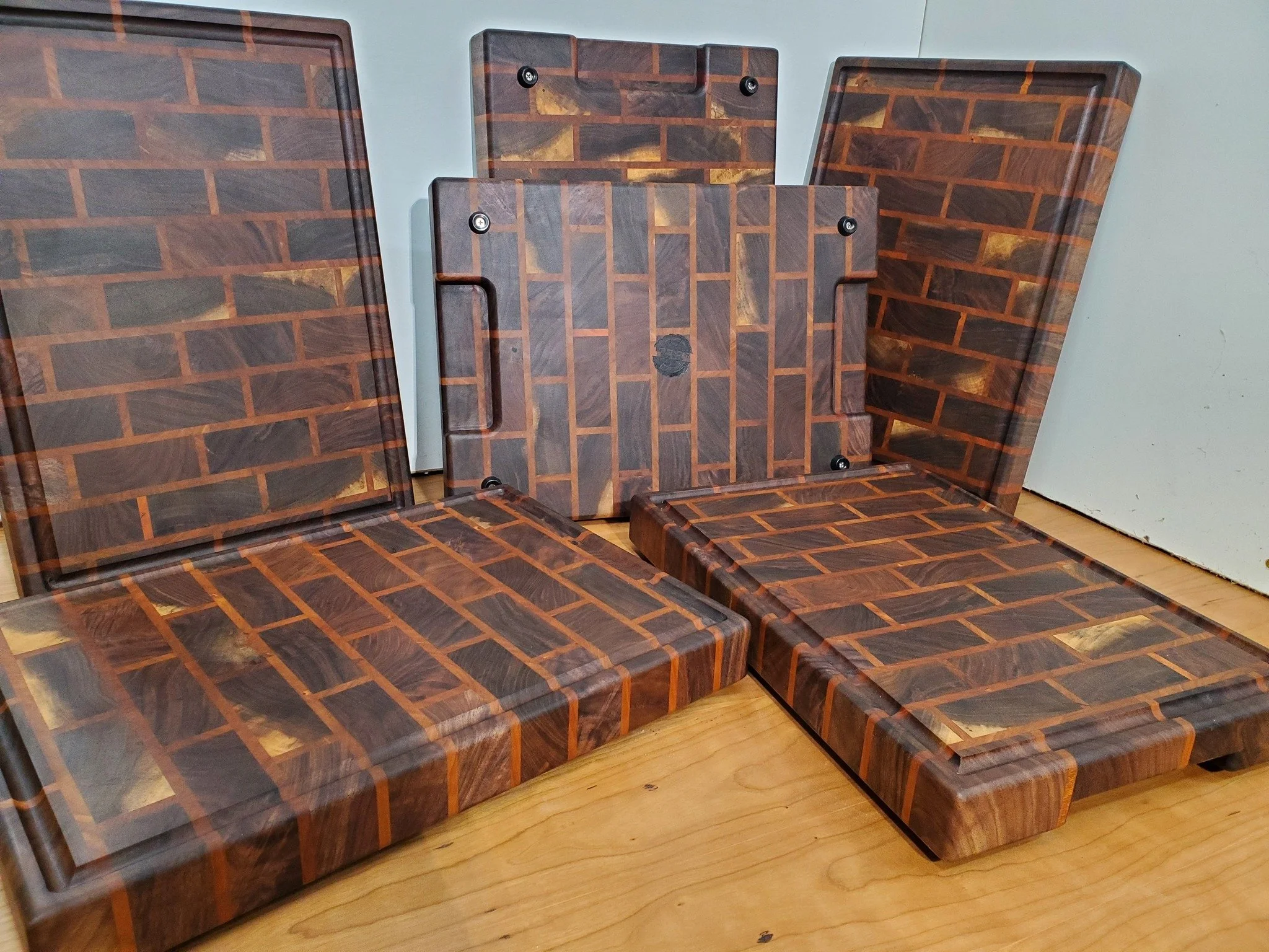 Walnut and cherry endgrain brick pattern cutting boards 