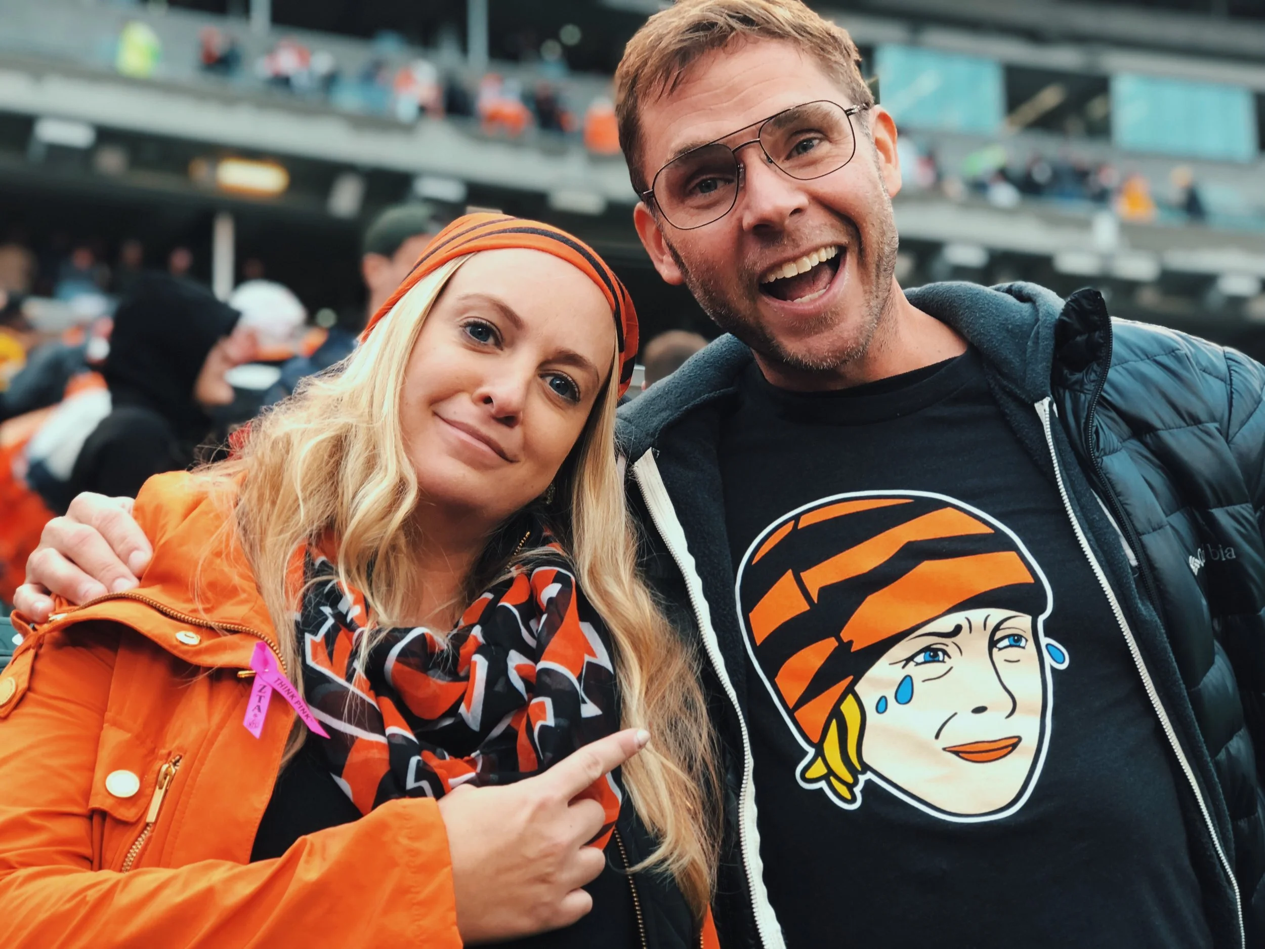Pittsburgh Dad posing with the Crying Bengals Lady.
