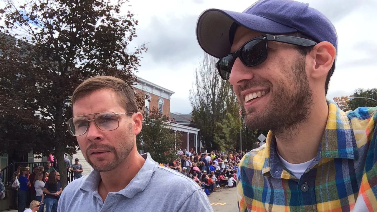 Star Curt Wootton and Director Chris Preksta in a parade.