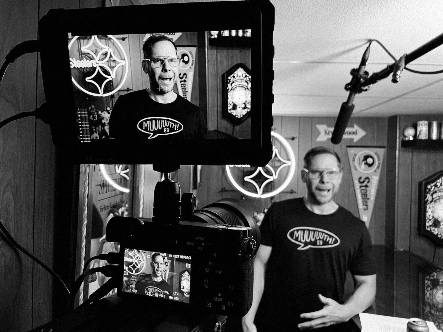 Behind-the-scenes photograph of filming an episode of Pittsburgh Dad.