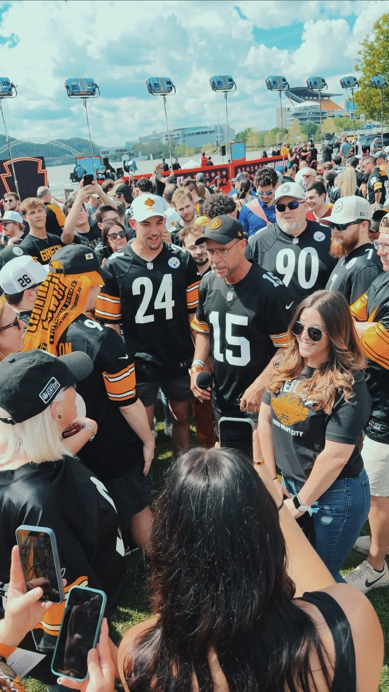 Pittsburgh Dad surrounded by fans at the 2026 NFL Draft in Pittsburgh, PA.