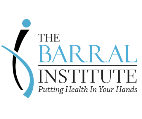Logo for The Barral Institute with text that reads "Putting Health In Your Hands" and a stylized human figure.