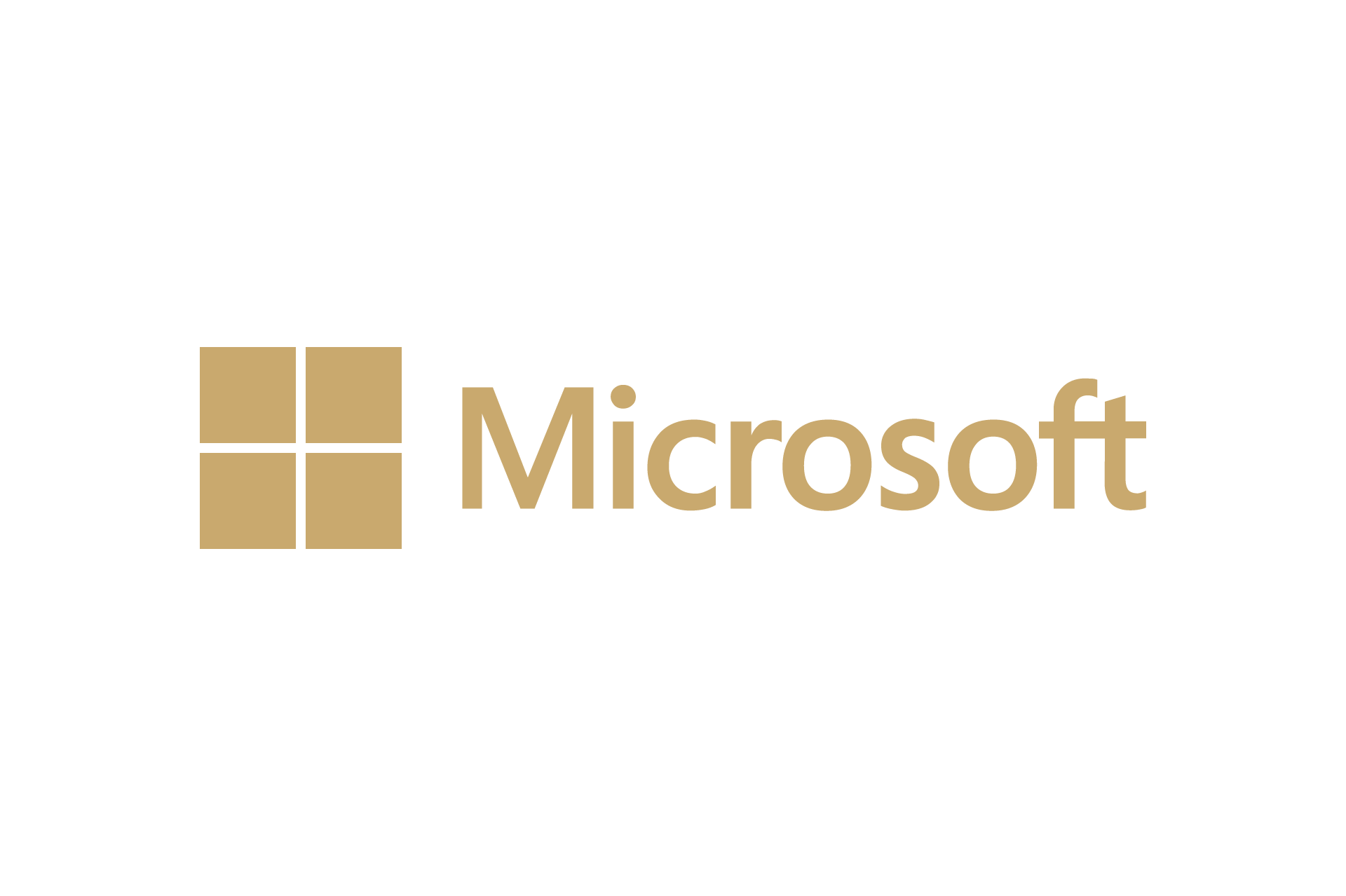 Microsoft logo with four gold squares and the word 'Microsoft' in gold next to it.