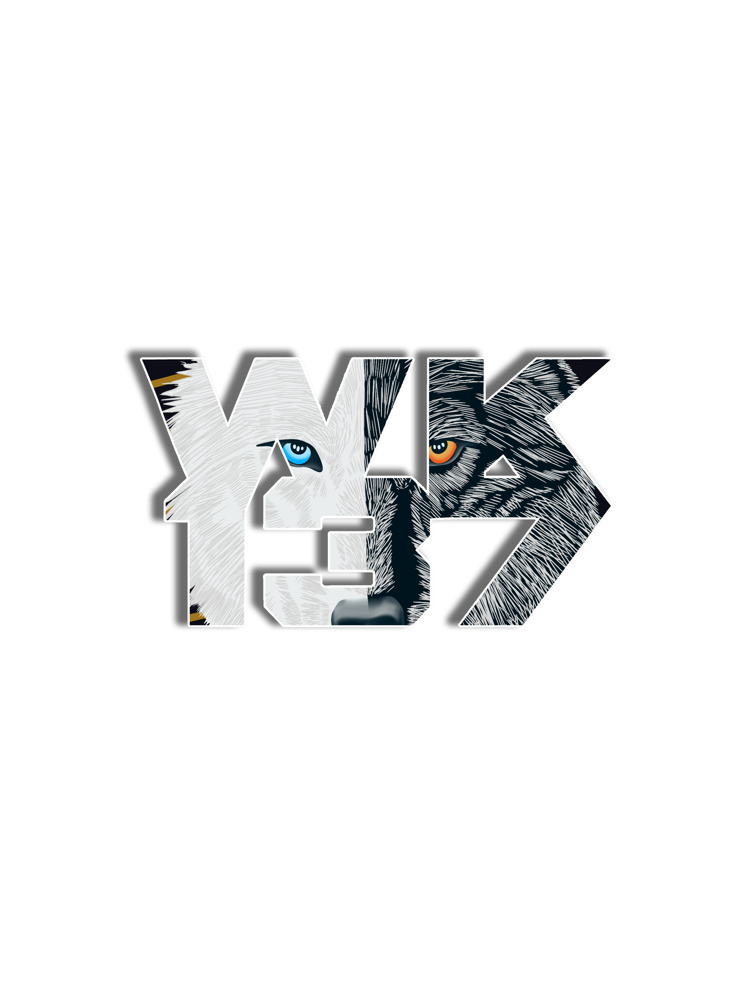 The image features the large text 'WK137' with a split design: the left side of the letters has a white wolf with a blue eye, and the right side has a black wolf with an orange eye, both highly stylized.