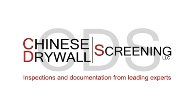 Logo for Chinese Drywall Screening LLC with text indicating inspections and documentation from leading experts.