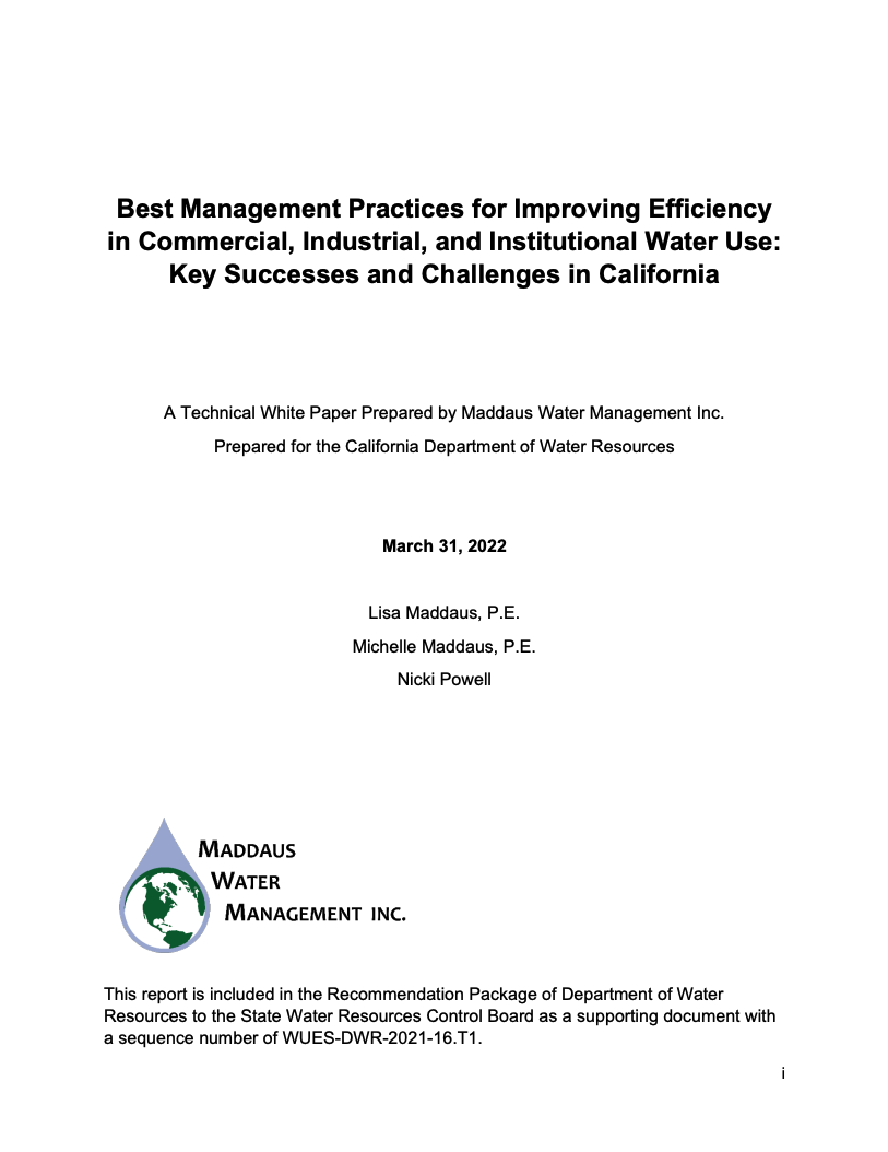 Department of Water Resources – CII Best Management Practices White Paper related to the CA Urban Water Use Objective, 2022