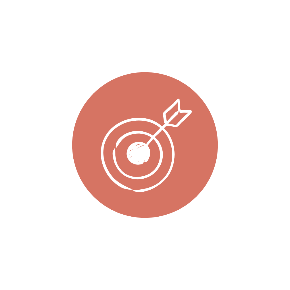 Icon of a target with an arrow hitting the bullseye within a pink circle, symbolizing aiming or achieving a goal.