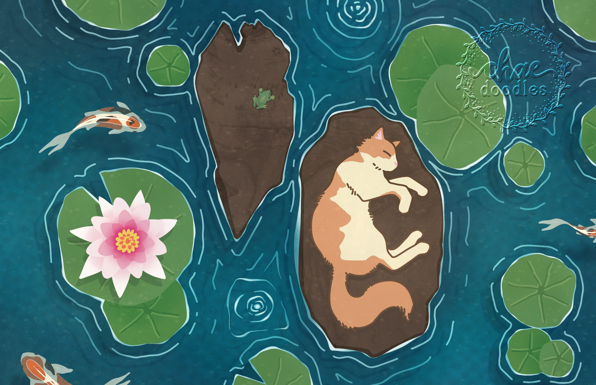lilypad kitty - postcard