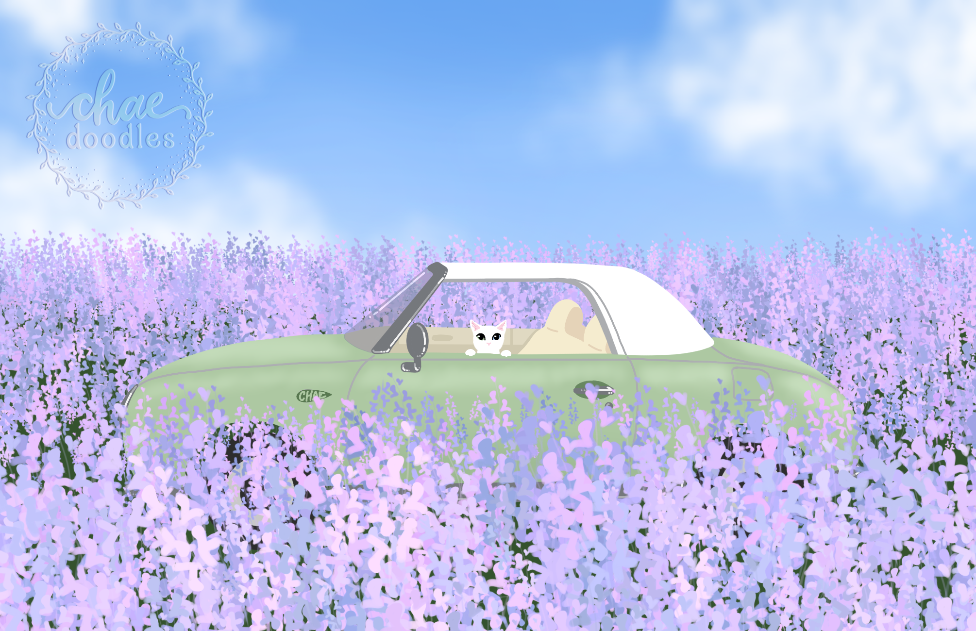 lavendar kitty - postcard
