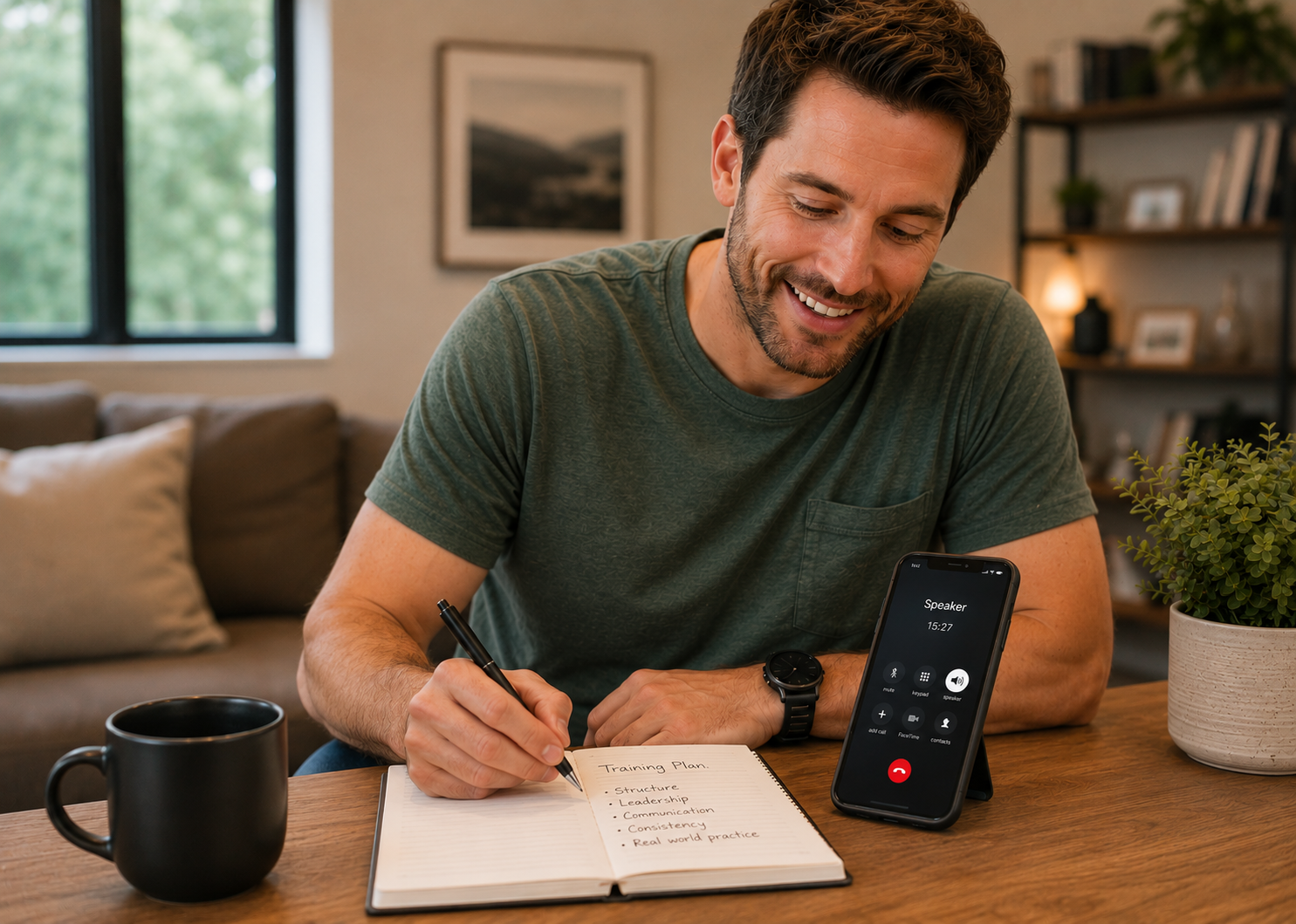 Dog owner getting a personalized training plan after a consultation to address a family's goals and challenges.