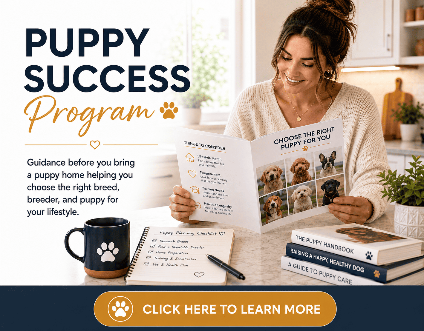 Puppy Success Program helping future dog owners choose the right puppy, breeder, and prepare for bringing a new puppy home.