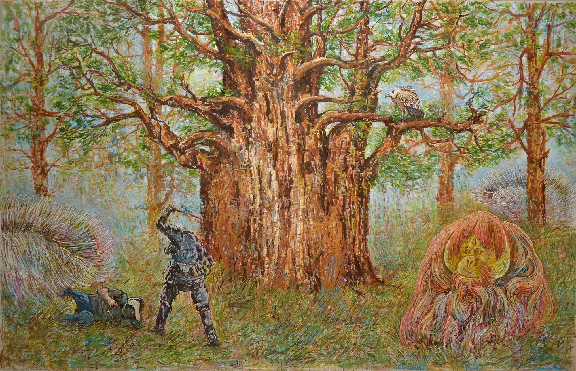 Victim, murderer, profiteer, witness, 2017, huile sur toile, 210x330 cm