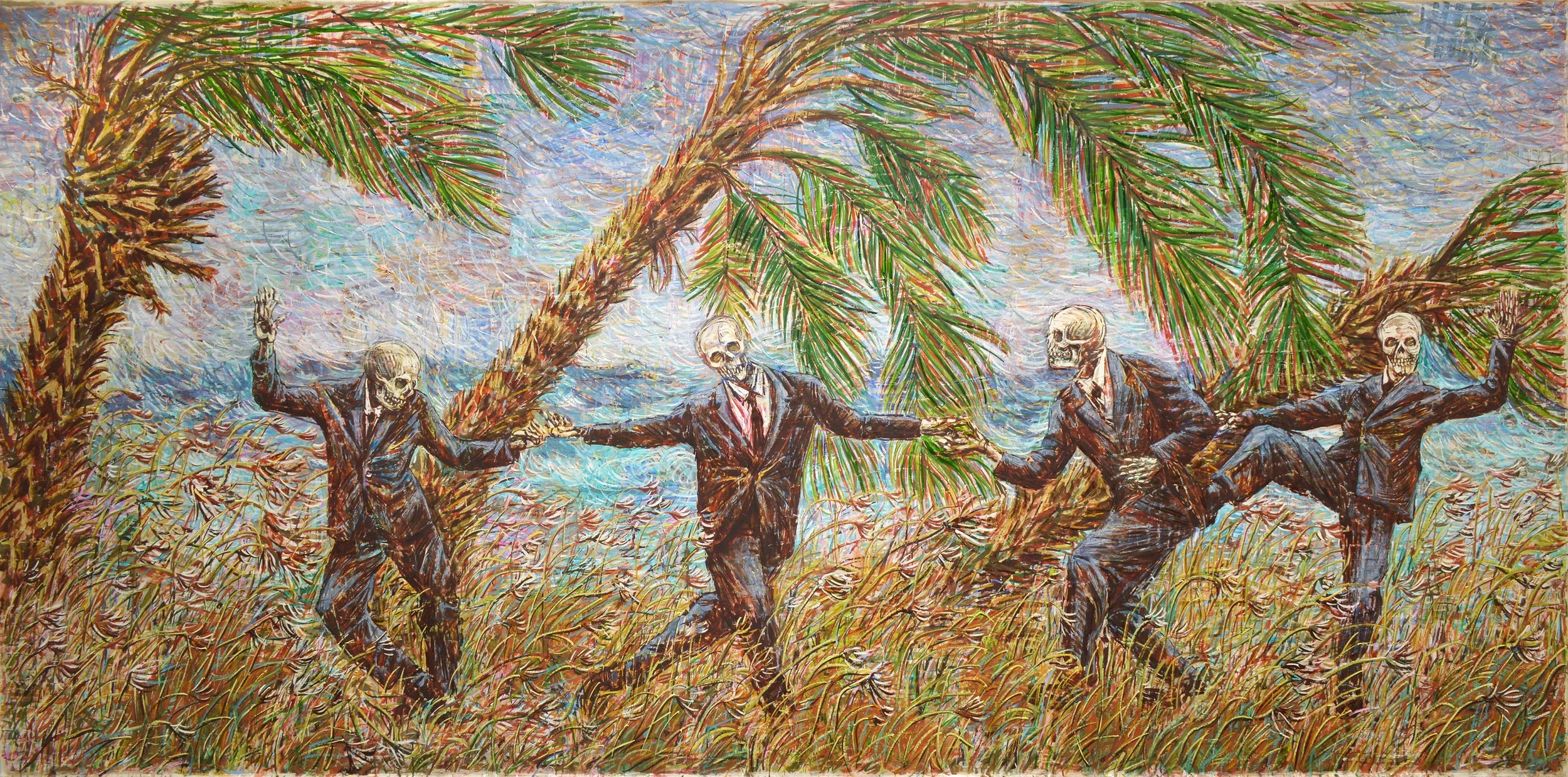 Dance of death, 2019, huile sur toile, 165x335 cm