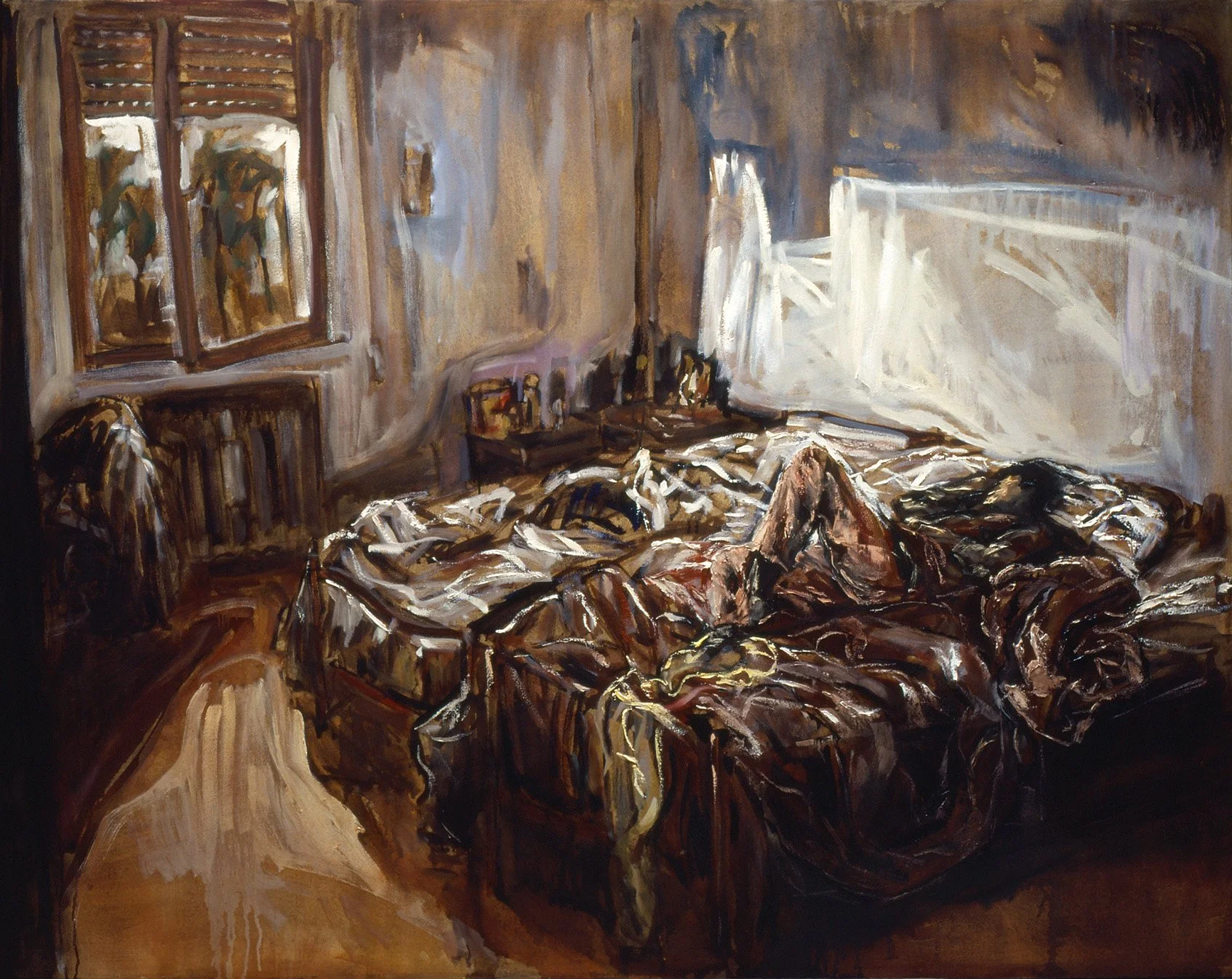 Fille sur grand lit, 1996, huile sur toile, 120x150 cm