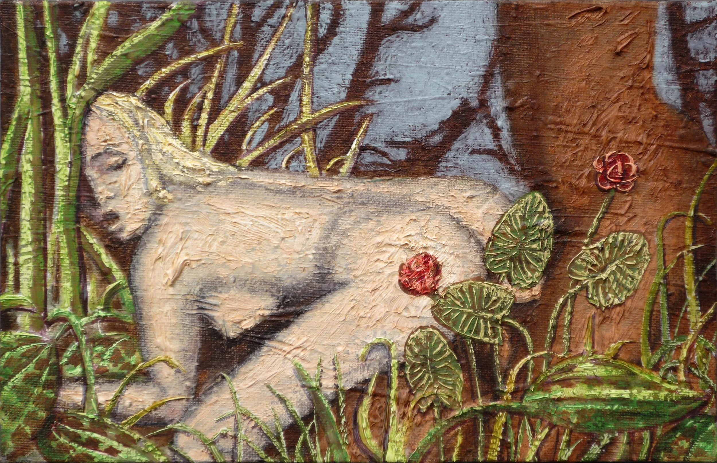 Dans la forêt, 2017, huile sur toile, 14x22 cm