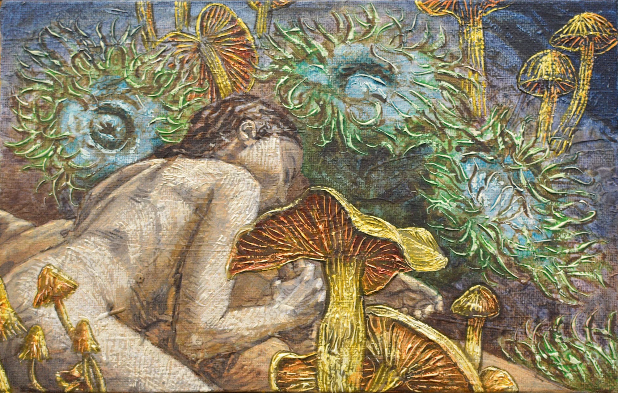 Champignons, 2016, huile sur toile, 14x22 cm