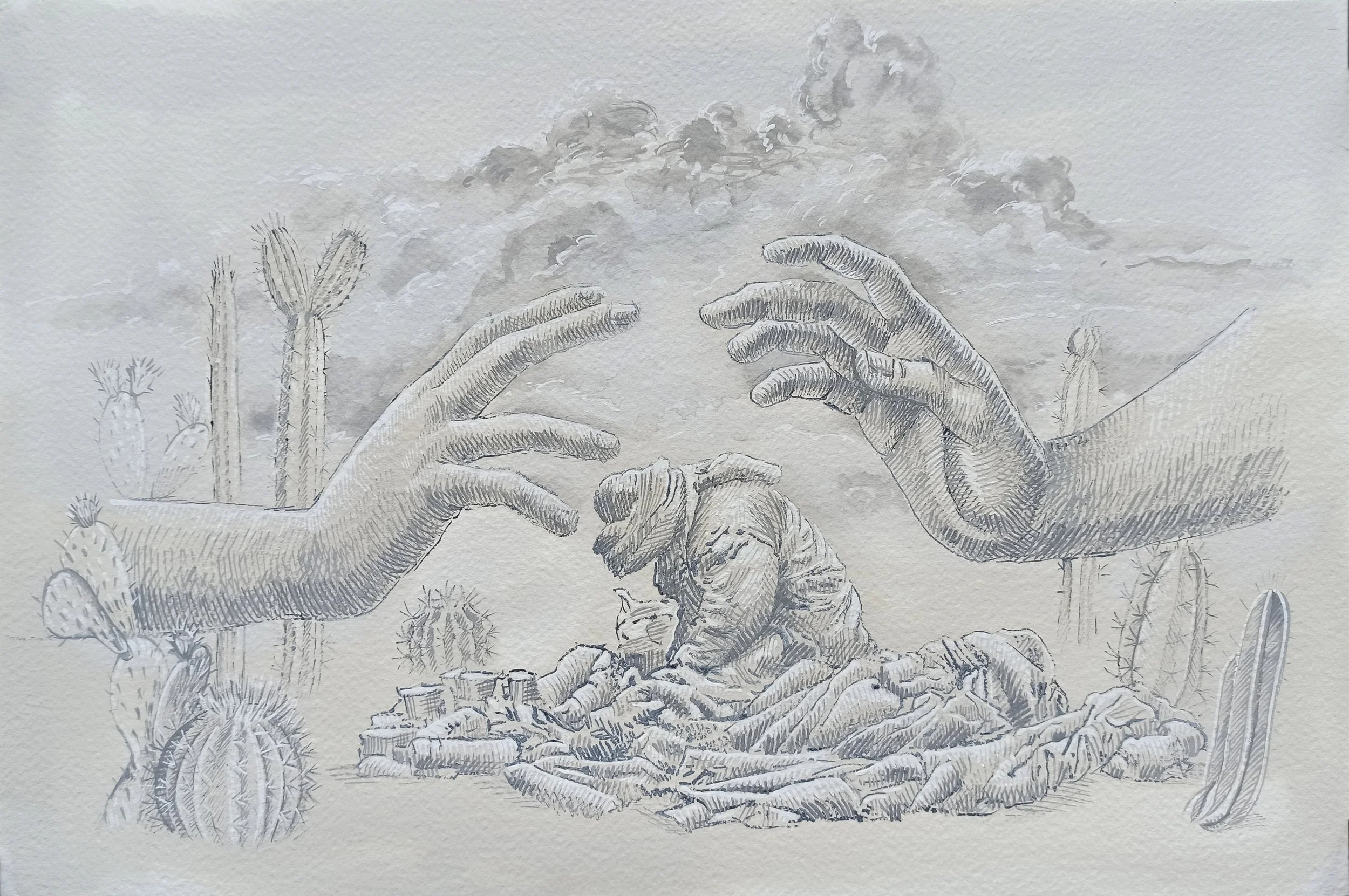 Abandonnés II, 2020, gouache sur papier, 30x42 cm