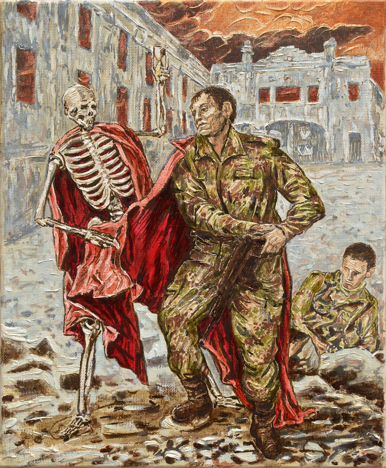 Le soldat et la mort, 2018, huile sur toile, 27x22 cm
