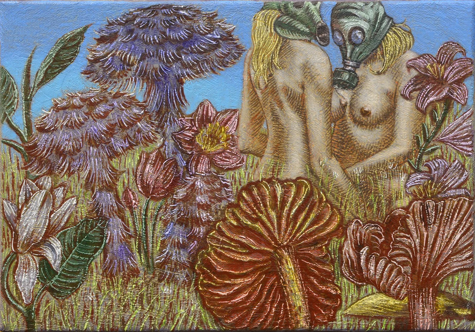 L'amour au temps du Covid, 2020, huile sur toile, 19x27 cm