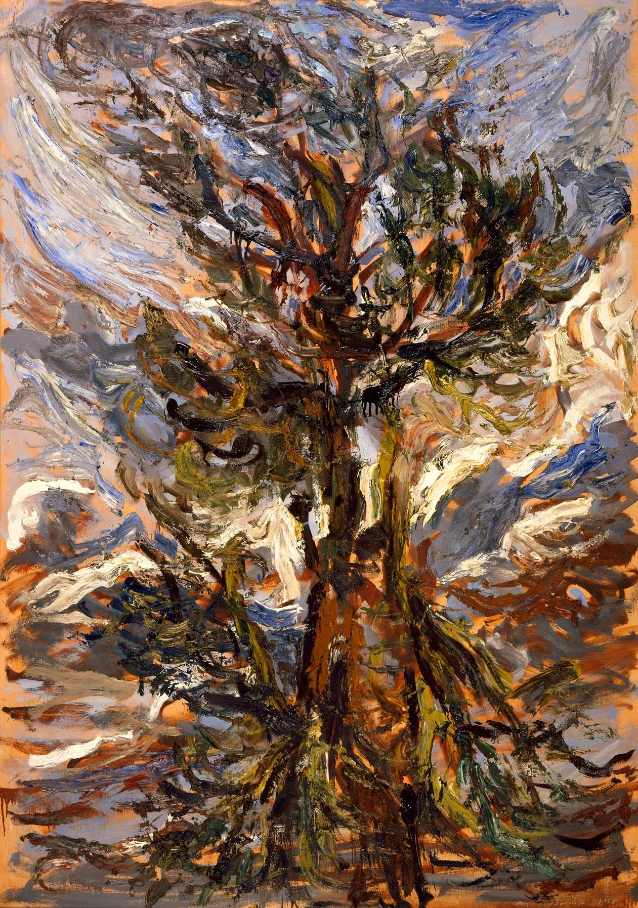 Cèdre au vent, 1998, huile sur bois, 140x100 cm