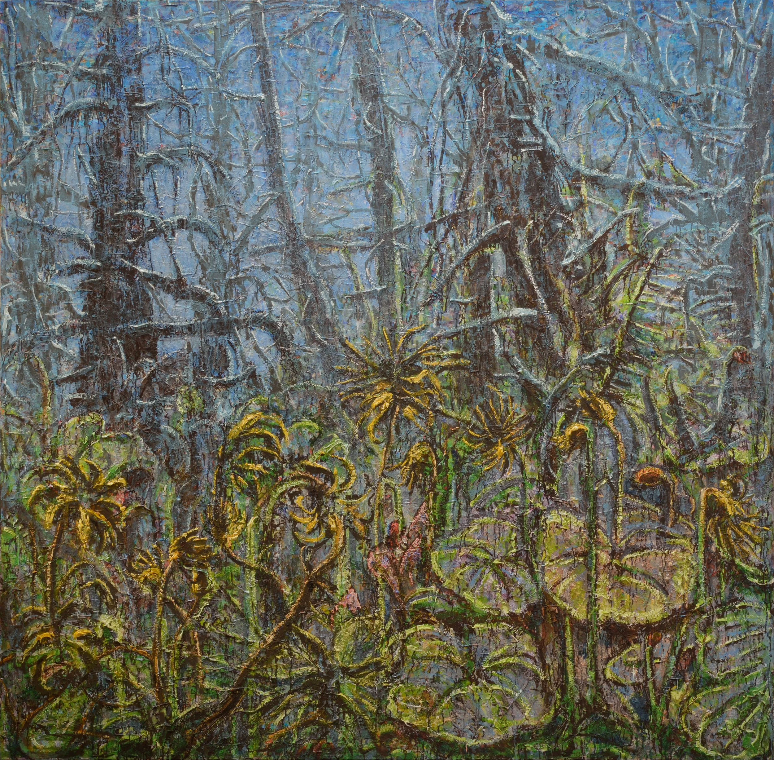 Forêt, 2017, huile sur toile, 200x200 cm