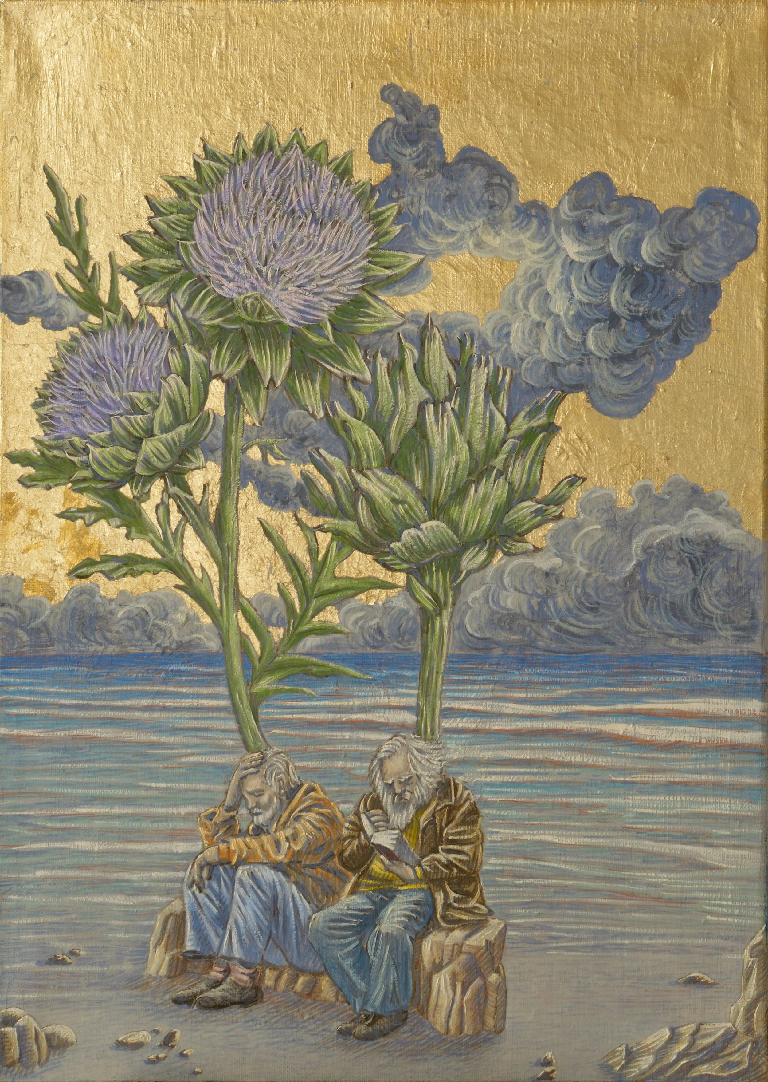 Naufragés, 2024, huile et feuille d'or sur toile, 46x33 cm