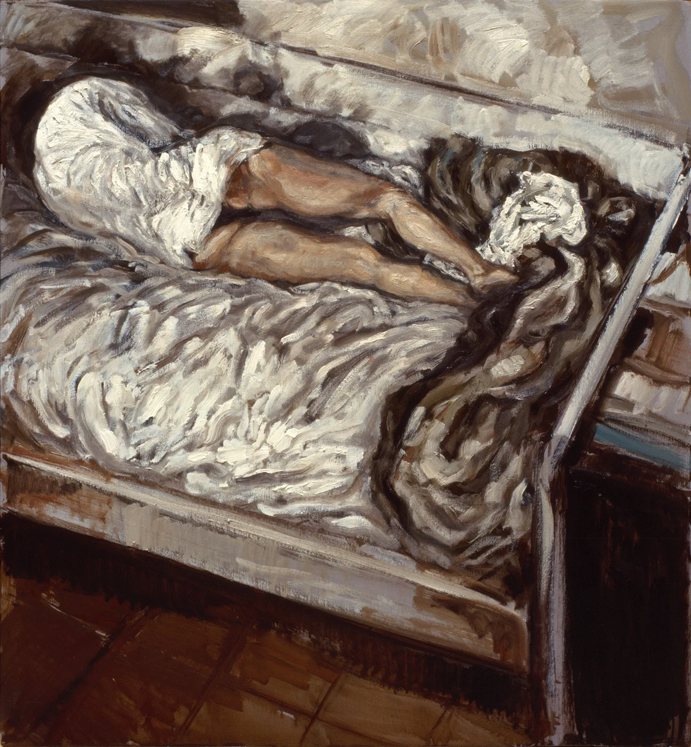 Au lit, 1994, huile sur bois, 75x70 cm