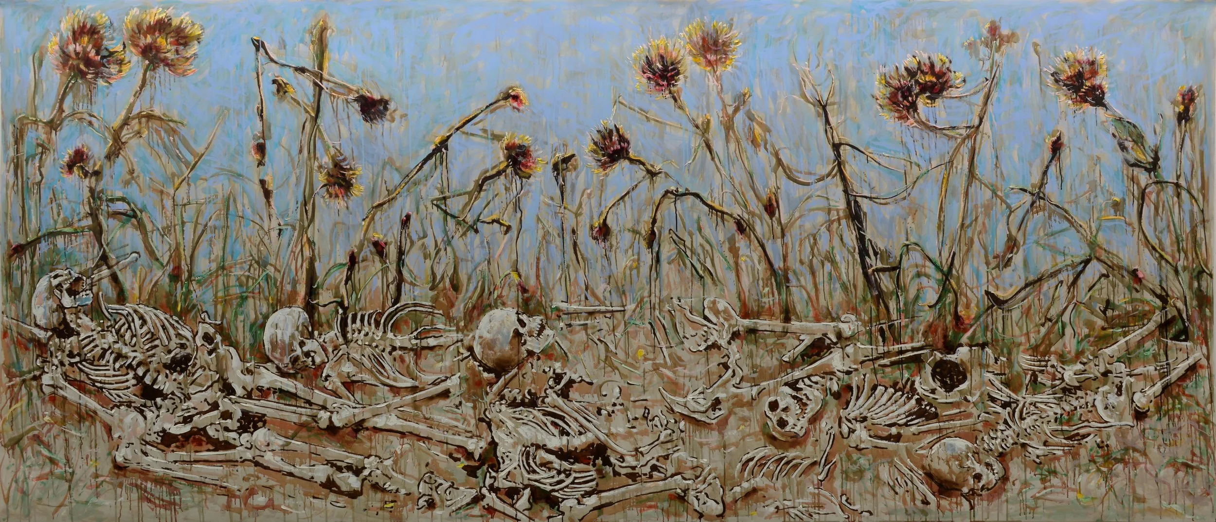 Los caminos de la memoria, 2015, huile sur papier, 150x330 cm