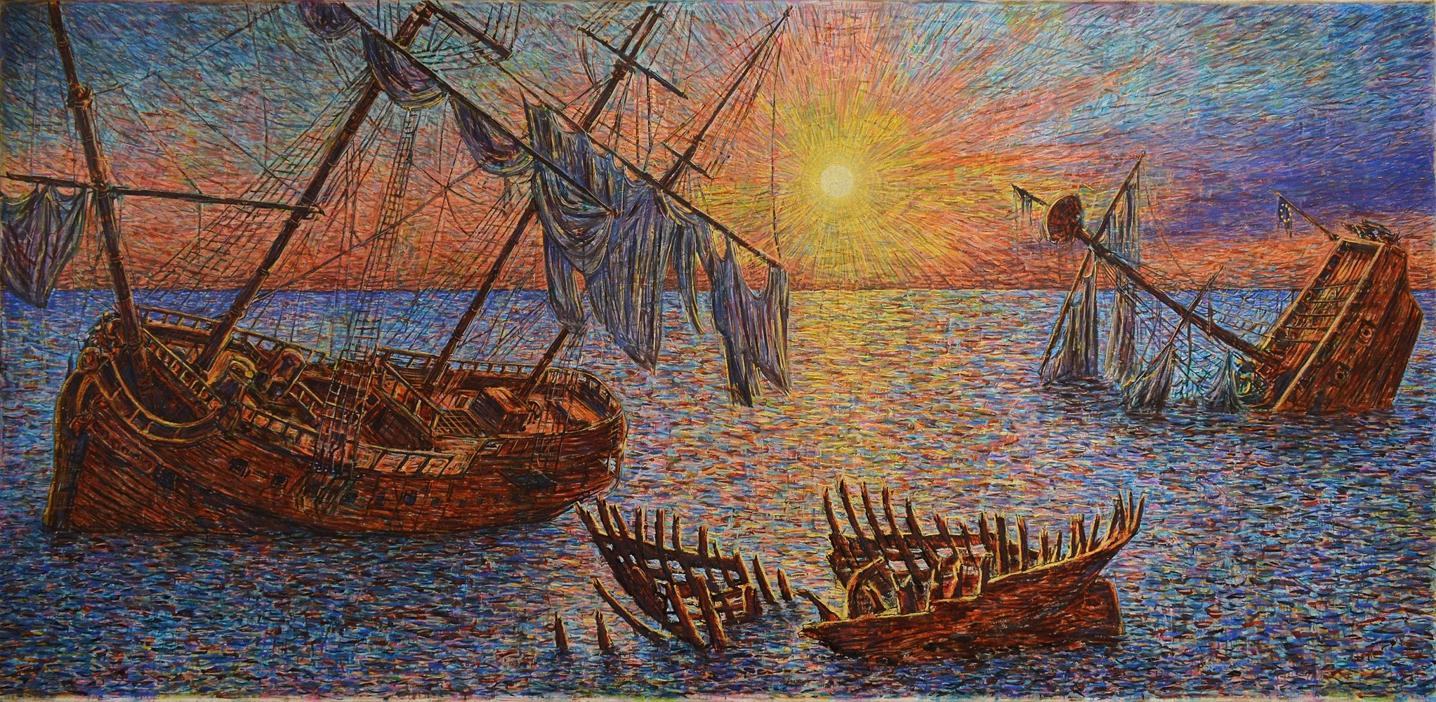 Naufrage de l'Union, 2019, huile sur toile, 165x330 cm